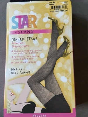 Spanx Star Power Center Stage Noveau Patterned Shaping Tights Black Size B NWT