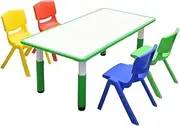 120x60cm Kids Green Height-Adjustable Whiteboard Drawing Table & 4 Mixed Chairs