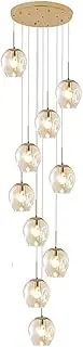 10/12/15/18-lights Large Chandelier,Mid Century Stair Pendant Lights Adjustable Height,Stainless Steel Base,E27 Bulb,Gold Raindrop Ceiling Light for Villa,Staircase,High Ceiling(10 ligths, Amber)