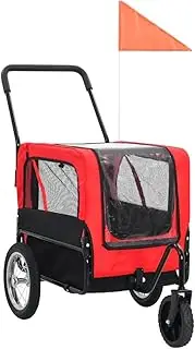 Pet Bike Trailer Jogging Stroller 2-in-1, Red and Black, Oxford Fabric with Steel Frame, Quick Release Hitch, 135 x 56 x 97 cm, Dual Entry Access, Easy Storage and Transport