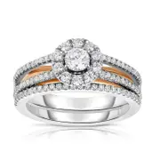 0.63 CT. T.W. Natural Diamond Frame Split Shank Bridal Engagement Ring Set in Solid 14K Two-Tone Gold