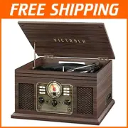 Multifunctional Bluetooth Record Player with Elegant Espresso Finish - 6 Formats