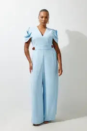 Plus Size Soft Tailored Crepe Tab Detail Pleated Jumpsuit