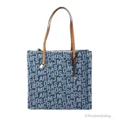 Marc Jacobs The Washed Monogram Blue Denim Grind Canvas Tote Bag Purse