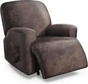 [molasofa] Recliner Chair Covers Large Size Oversized - 4 Pieces Leather Like Extra Large Recliner Chair Covers Stretch Recliner Slipcover for Lazy Boy Wide Recliner Chair Washable (Dark Brown)