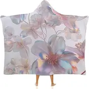[Ausinbed] Rainbow Glass Flower Wearable Cloak Hooded Blanket Fleece Hooded Robe Cloak Arctic Velvet Warm Throw Quilt Poncho Soft Nap Blanket Novelty Blanket Air Conditioning Blanket,50"x60"