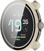 Compatible with Suunto Race Case, Smartwatch Cases film All-in-one Screen Protector Accessories, Hard PC Bumper & HD Anti-Fog Tempered Glass Protective Film for Suunto Race (Ivory White)