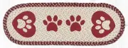 Braided Jute Hand Stenciled Oval Table Runner. Earth Rugs. HEART PAWS. 13" X 36"