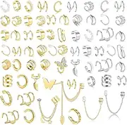 [Besteel] 66 Pcs Ear Cuff Earrings for Women Non Piercing, Hypoallergenic Fake Earrings, Silver Clip on Cartilage Earrings for Sensitive Ears, Gold Ear Wrap Earrings for Helix Cartilage, Cross X Double