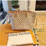 二手精品 LV 路易威登 NEVERFULL 粉色 白色棋盤 中號 托特包 購物袋 手提包 N41605 N41360