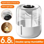 6.8L Dual Spray Humidifier USB Large Ultrasonic Cool Mist Humidifier Night Light