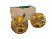Pair of Partylite "Starlite" Gold Mesh Tealight Candle Holders - P0165