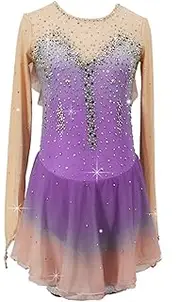 [Zagitova] Figure Skating Dress for Girls, Ice Skating Costumes, High Collar Long Sleeve Dance Dress for Competition