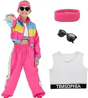 [TIMSOPHIA] Girls Hip Hop Dance Outfit, 5 Pcs Dance Costumes, Modern Jazz Team Performance Clothes, Kids Jacket Pants Set