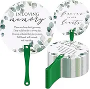 Teling 50 Pcs Funeral Favors Fans Memorial Paper Fans Handheld Remember Me Hand Held Parlor Fans Thick Paper Fans with Wooden Handle Hand for Funeral Services Condolence Sympathy Gift(Green Leaf)