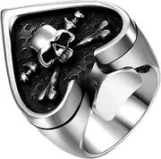 [JewelryWe] Jewellery Men's Stainless Steel Ring Gothic Skull Claw Poker Card Black Silver