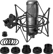 Geekria for Creators Microphone Shock Mount Compatible with ATH AT2020, AT2020USB, AT2020USB+, AT2020USBi, ATR2500X-USB, Mic Anti-Vibration Suspension Adapter Clamp (Black/Metal)