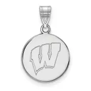 10k White Gold LogoArt University of Wisconsin Letter W Medium Disc Pendant