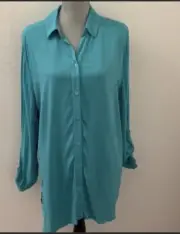 Chico’s Blue White Stripe Button Up Blouse Top 3 XL New NWT 3/4 Sleeve Shirt