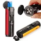 Lubinski Butane Gas Cigar Lighter Strip Shape Windproof 5Flame Jet Torch Lighter