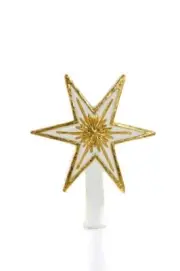 Cody Foster 6 Point Etoile Star Shape White and Gold Christmas Tree Topper