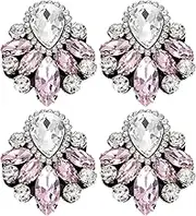 uxcell 4Pcs Handmade Beaded Patches, Glass Crystal Rhinestone Appliques Vintage Sew on Beaded Patch for Clothing DIY Sewing Accessories, Pink