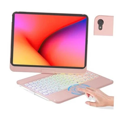 for iPad 11th/10th Generation case with Keyboard, Rainbow Backlit, Bright Pink
