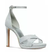 $125 NEW Size 5.5 Michael Kors Alexia Sandal Glitter Silver Evening Wedding Glam
