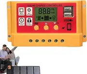 Solar Panel Controller | 12V/24V Intelligent Regulator with Adjustable LCD,Double USB Port, Auto Timer Settings, Multiple Load Control Modes for Outdoor, Camping