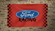 Ford Checkered 3x5 FT Flag Car Truck Racing Red Banner Man Cave Wall Decore
