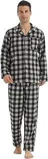 Lanbaosi Mens Pajama Sets Soft Flannel Cotton Sleepwear Long Sleeve Button Down Plaid Shirt Pants Pjs Set Loungewear
