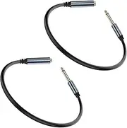 2 Pcs 6.35mm Mono Audio Cable,1/4 Inch TS Mono Male to Female Adapter,Guitar Extension Cable Cord,Gold Plated Audio Cable Stereo Extender for Amplifiers,Guitar Amp,Piano or Mixing Console(30CM)