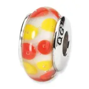Silver Reflections Red/White Hand-blown Glass Bead QRS626