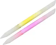 2pcs Glass Cuticle Pusher Tool: Glass Cuticle Stick Set Double Sided Nail Files Precision Manicure Pusher Tools Semi Transparent Pink Yellow