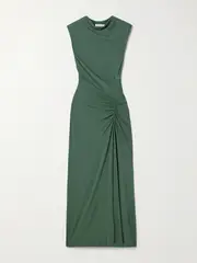 [SIMKHAI] SIMKHAI - Acacia Draped Ruched Stretch-jersey Midi Dress - Green - small small Green