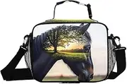 Horse Forest Sunrise Insulated Lunch Box for Women Men - Ideal for Work, Picnics - Includes Adjustable Shoulder Strap