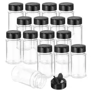 16Pcs 2.7oz Plastic Spice Jars with Black Shaker Lids, Clear