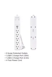 2 Pack Surge Protector Cyberpower 5-Outlet, 1 USB-A, 1 USB-C 4 ft. BRAIDED CORD
