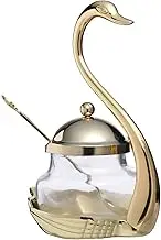 VINTORKY 1Pc Swan Shaped Condiment Pot Glass Seasoning Container with Serving Spoon for Sugar Salt Spices Glass Kitchen Gadget for Home Decor