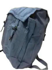 Vintage WP9 Blue Webbing Back Pack Haversack Big Front Pocket Jute Cotton Canvas