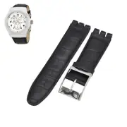 23mm Black Leather Watch Strap For Swatch XL Irony The Chrono YOS451