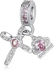 [XOYOYZU] Silver Cross Birthstones Charm Fit for Pandora Charms Bracelet Crown Dangle Charms Beads Birthday Jewelry Gifts for Women