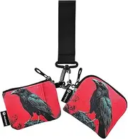 [XYMZR] Mini Zip Around Wristlet keychain Wallet Crow Gothic Red Moon for Women Personalized Pattern Detachable Dual Pouch Wristlet Portable Wallet Phone Coin Purse, Multi-colored, One Size