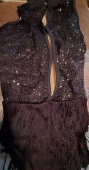 balera sequin fringed adult size 8/10 black leotard brand new