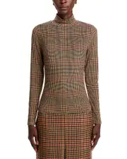 Veronica Beard Nate Check Mock Neck Top S