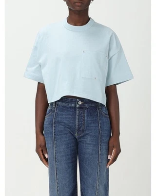 Bottega Veneta Cropped Boxy Pocket Tee Women Gnawed Blue T-Shirts