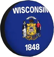 Wisconsin State Flag Tire Cover,Wheel Cover All-Weather Protection for Trailer,SUV,Truck &More,14 15 16 17 Inches