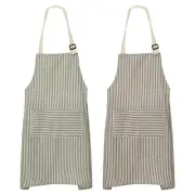 2Pack Kitchen Cooking Aprons Adjustable Chef Apron 2 Pockets Grey/Brown Stripes