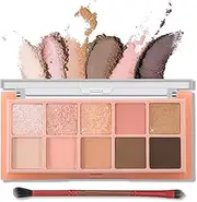 Erinde 10 Colors Eyeshadow Palette - Matte Shimmer Glitter Ultra-Blendable, High Pigmented, Natural-Looking Korean Eye Makeup, Pink Eyeshadow Palette with Brush, Peach