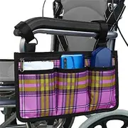 Wheelchair Side Bag, Waterproof Armrest Pouch Bag with Black Bright Line Storage Organizers for Walkers, Rollators, Scooters (Rose red Plaid Without Reflective Strips)